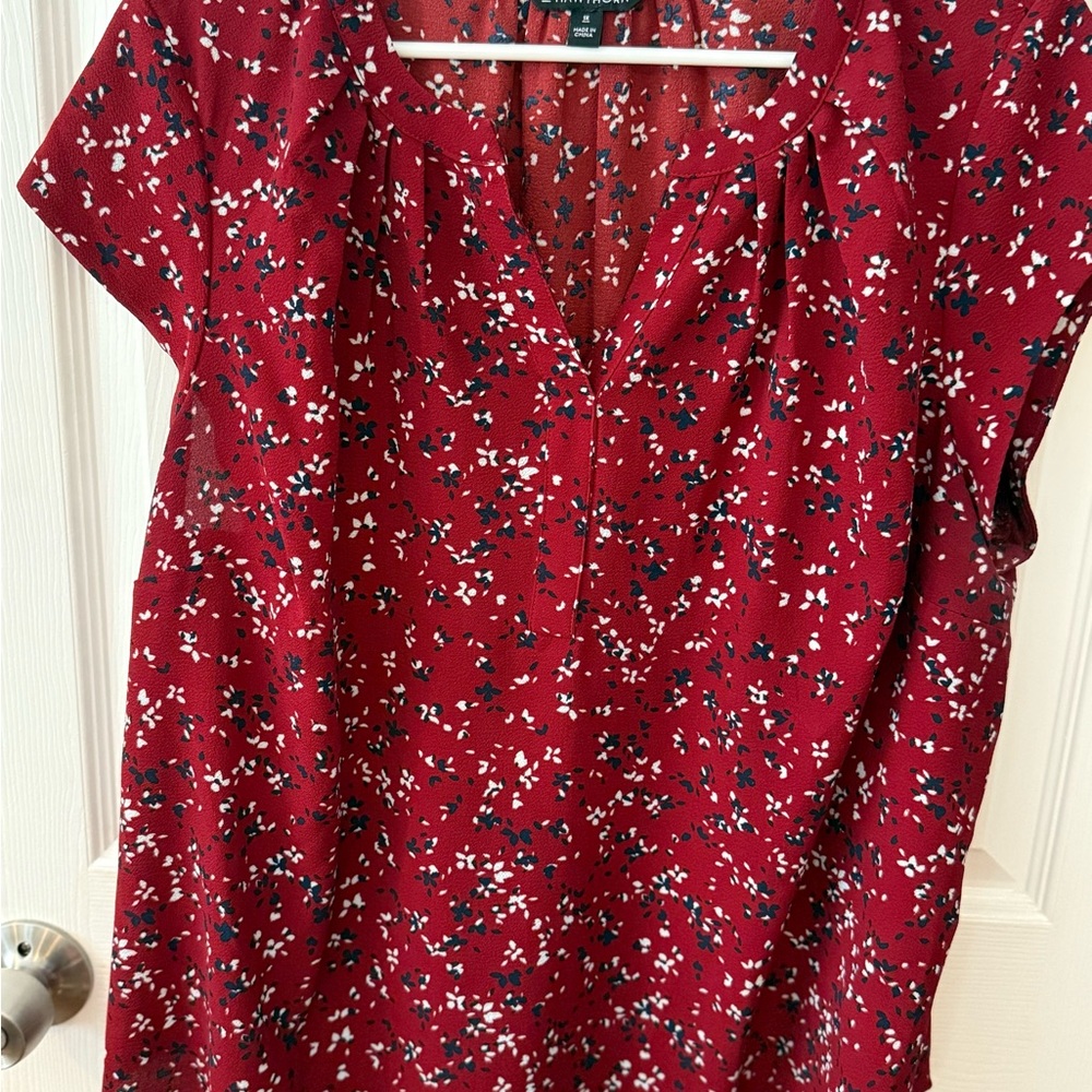 41 Hawthorn Red and Navy Patterned Blouse - Picture 1 of 3